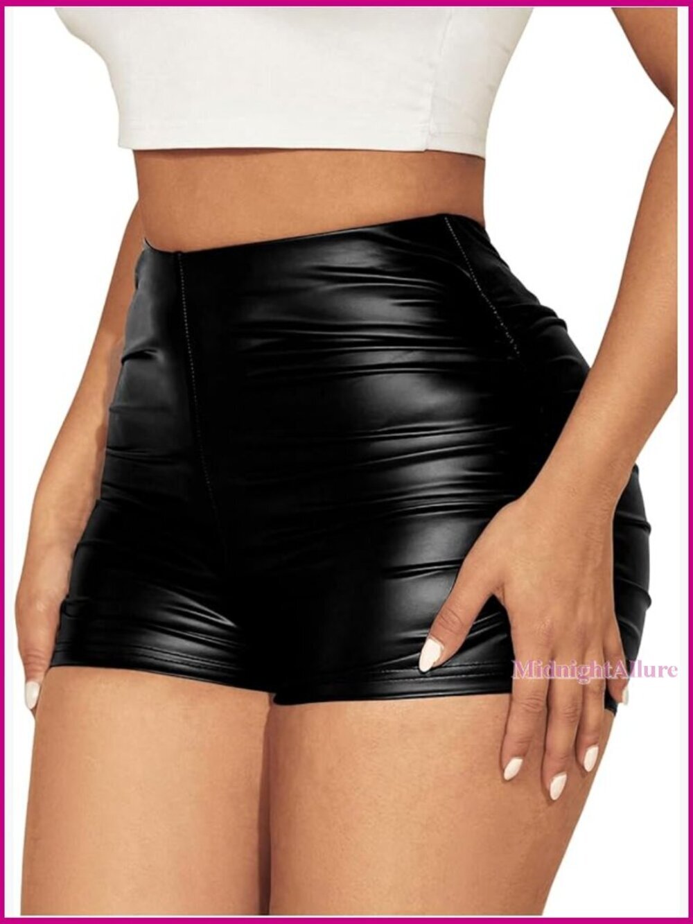 High Waist Faux Leather Ruched Mini Shorts for Party Club Rave